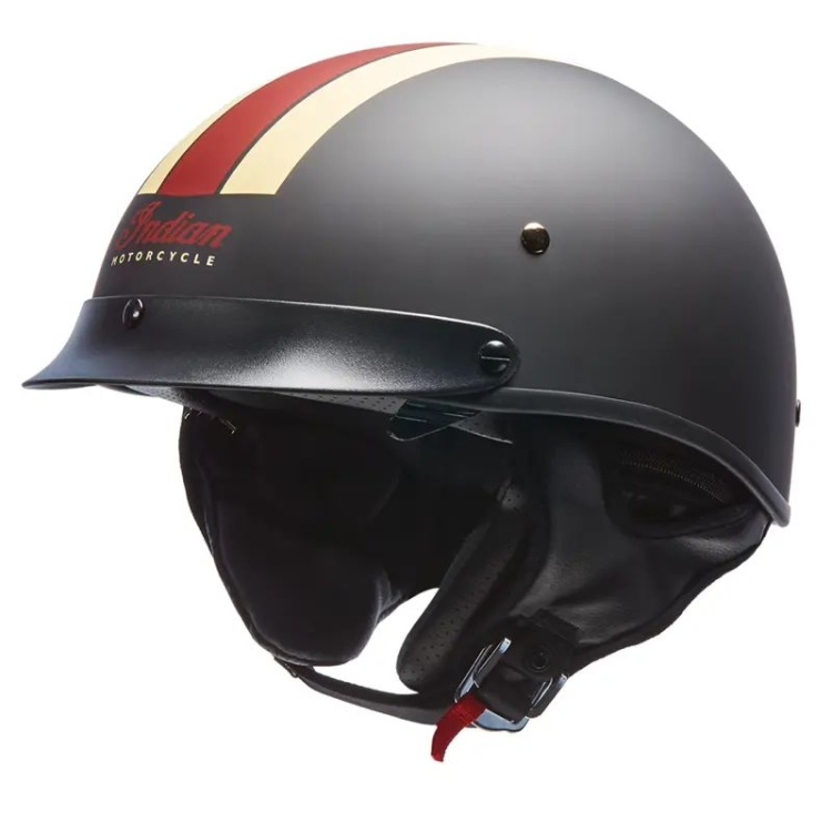 Indian Motorcycle Half Helmet with Retro Racing Stripe-Black