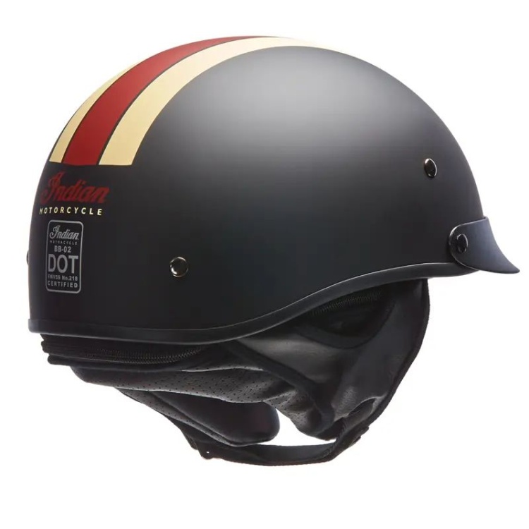 Indian Motorcycle Half Helmet with Retro Racing Stripe-Black