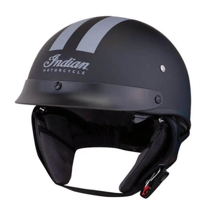 Indian Motorcycle Half Helmet with Gray Stripe - Black