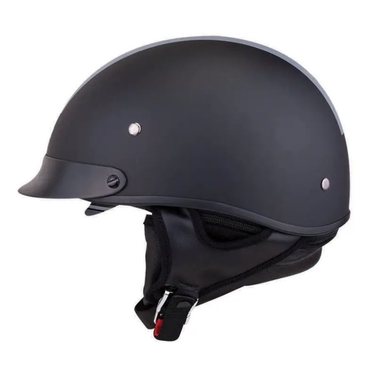 Indian Motorcycle Half Helmet with Gray Stripe - Black