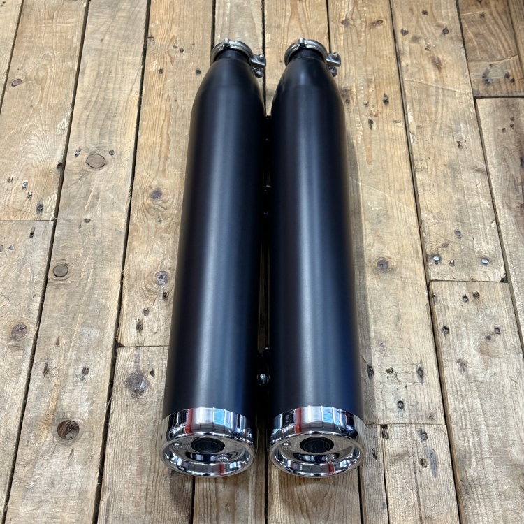 Indian Scout Bobber/Twenty Exhaust Silencers - Matt Black -Chrome End Caps