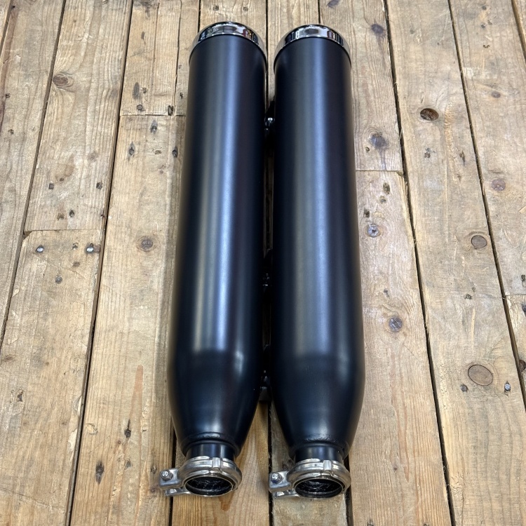 Indian Scout Bobber/Twenty Exhaust Silencers - Matt Black -Chrome End Caps