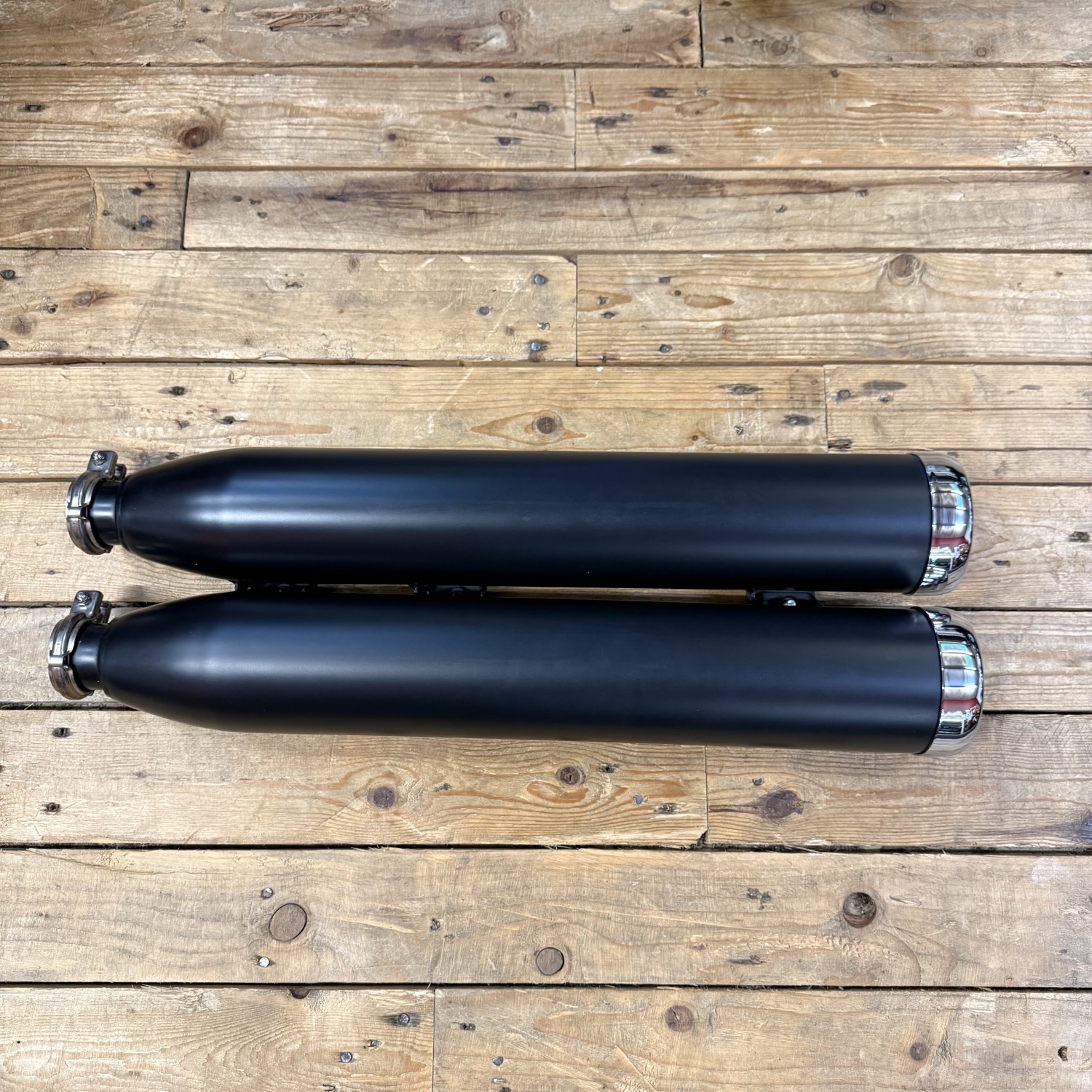 Indian Scout Bobber/Twenty Exhaust Silencers - Matt Black -Chrome End Caps